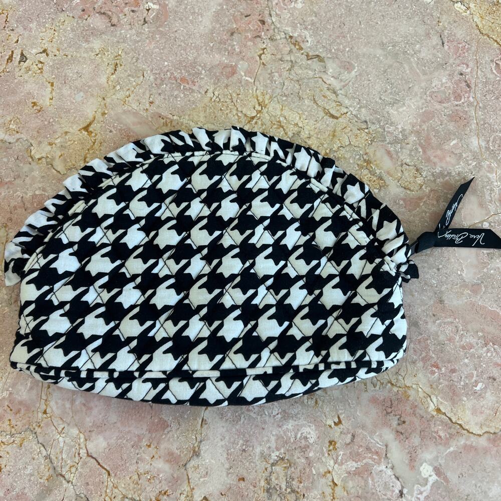 Vera Bradley Black White Houndstooth Ruffle Cosmetic Pouch Makeup Bag - Picture 2 of 6